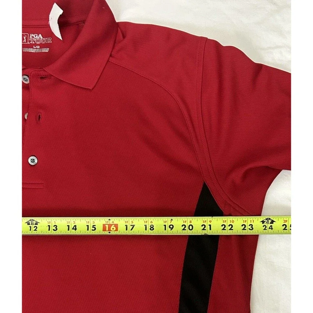 PGA Tour Pro Series Mens Red Polo Golf Shirt Black Accents Size Large - Picture 2 of 7